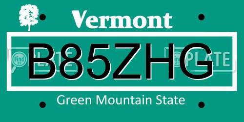 B85ZHG Vermont License Plate