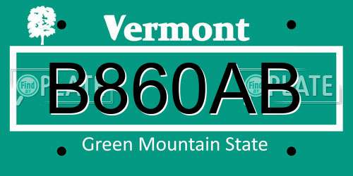 B860AB Vermont License Plate