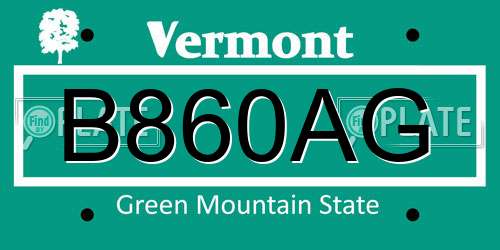 B860AG Vermont License Plate