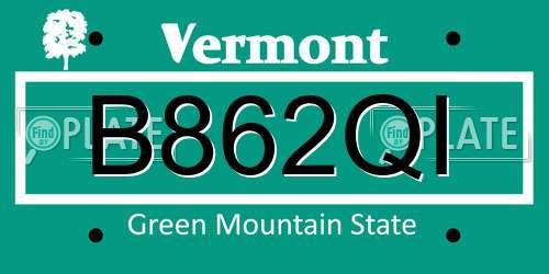 B862QI Vermont License Plate