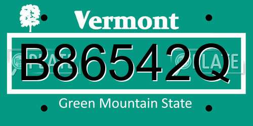 B86542Q Vermont License Plate