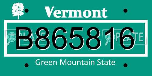 B865816 Vermont License Plate