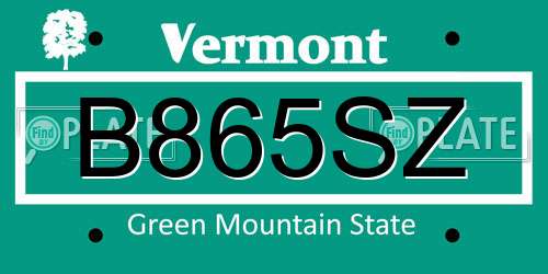 B865SZ Vermont License Plate