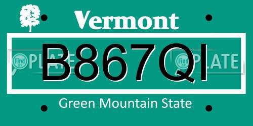 B867QI Vermont License Plate