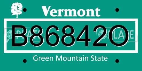 B86842O Vermont License Plate