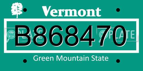 B868470 Vermont License Plate