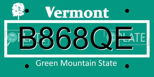 B868QE Vermont License Plate