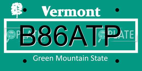 B86ATP Vermont License Plate