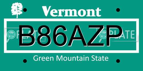 B86AZP Vermont License Plate