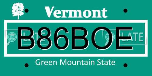 B86BOE Vermont License Plate