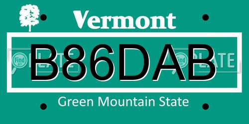 B86DAB Vermont License Plate