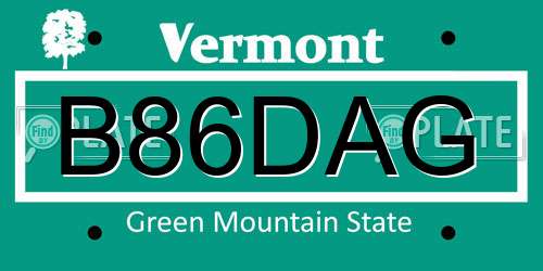 B86DAG Vermont License Plate