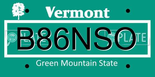 B86NSO Vermont License Plate