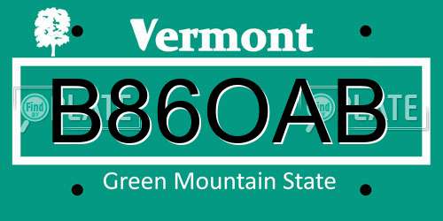 B86OAB Vermont License Plate