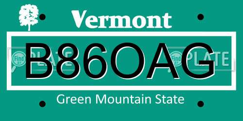 B86OAG Vermont License Plate