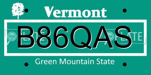 B86QAS Vermont License Plate