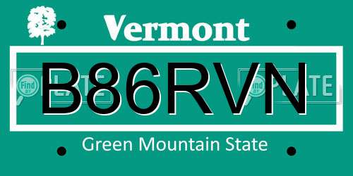 B86RVN Vermont License Plate