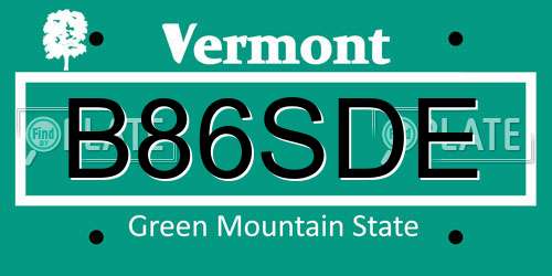 B86SDE Vermont License Plate