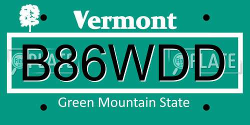 B86WDD Vermont License Plate