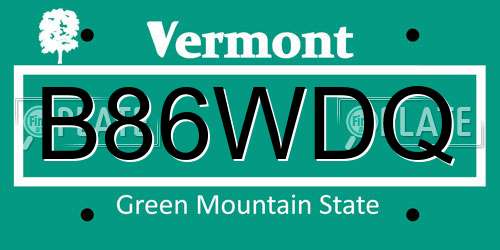 B86WDQ Vermont License Plate