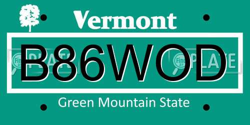 B86WOD Vermont License Plate