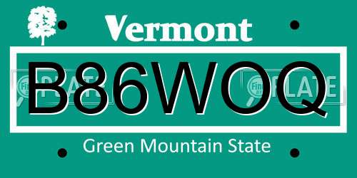B86WOQ Vermont License Plate