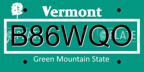 B86WQO Vermont License Plate