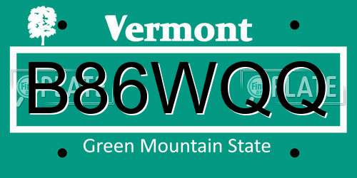 B86WQQ Vermont License Plate