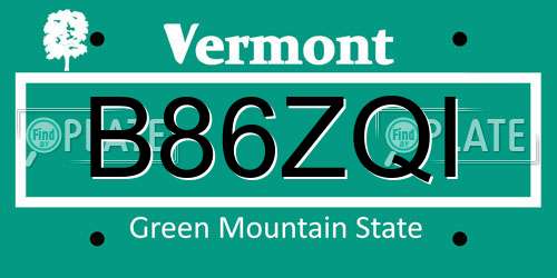 B86ZQI Vermont License Plate
