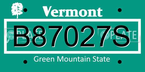 B87027S Vermont License Plate