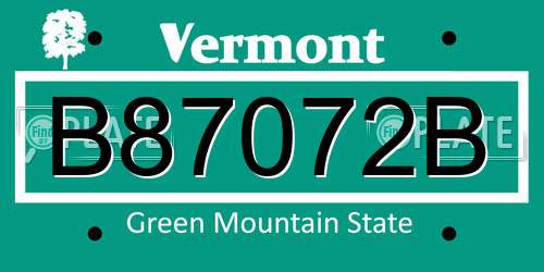 B87072B Vermont License Plate
