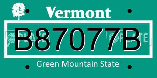 B87077B Vermont License Plate