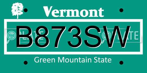 B873SW Vermont License Plate