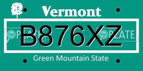 B876XZ Vermont License Plate