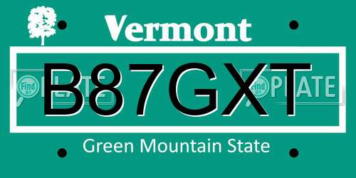 B87GXT Vermont License Plate