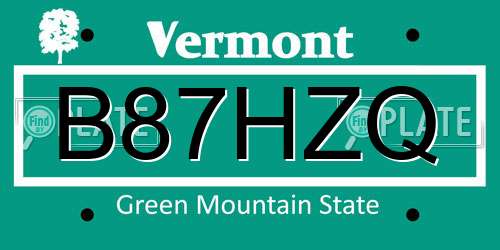 B87HZQ Vermont License Plate