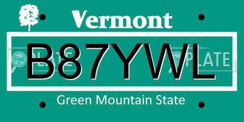B87YWL Vermont License Plate