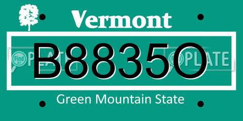 B8835O Vermont License Plate