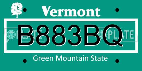 B883BQ Vermont License Plate