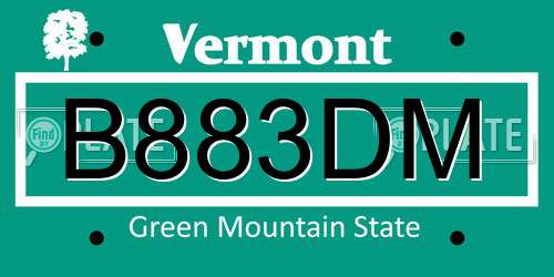 B883DM Vermont License Plate
