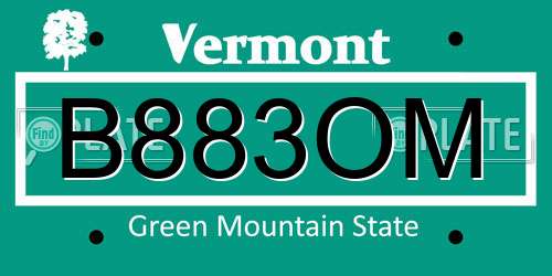 B883OM Vermont License Plate