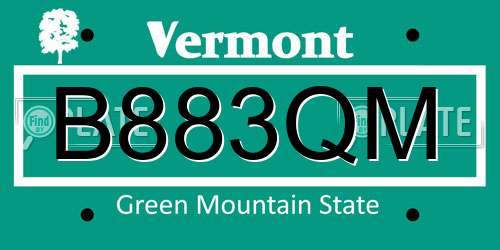 B883QM Vermont License Plate