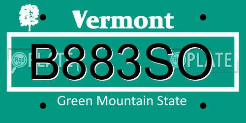 B883SO Vermont License Plate