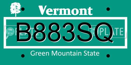 B883SQ Vermont License Plate