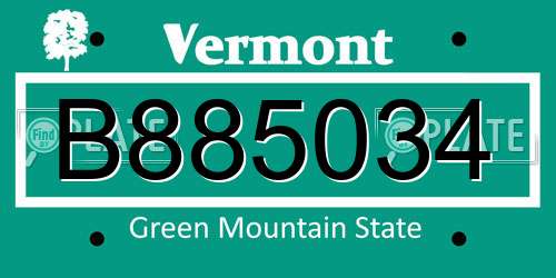 B885034 Vermont License Plate