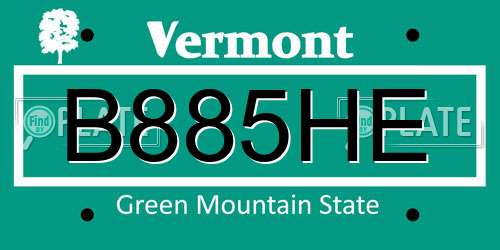 B885HE Vermont License Plate