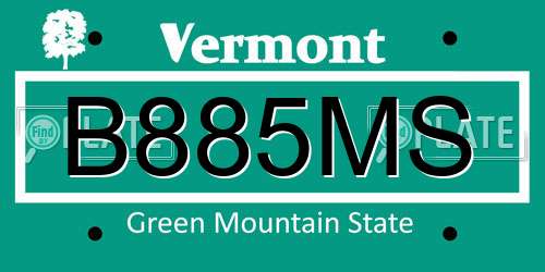 B885MS Vermont License Plate