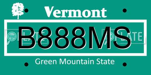 B888MS Vermont License Plate