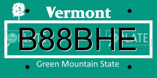 B88BHE Vermont License Plate