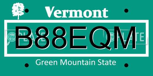B88EQM Vermont License Plate
